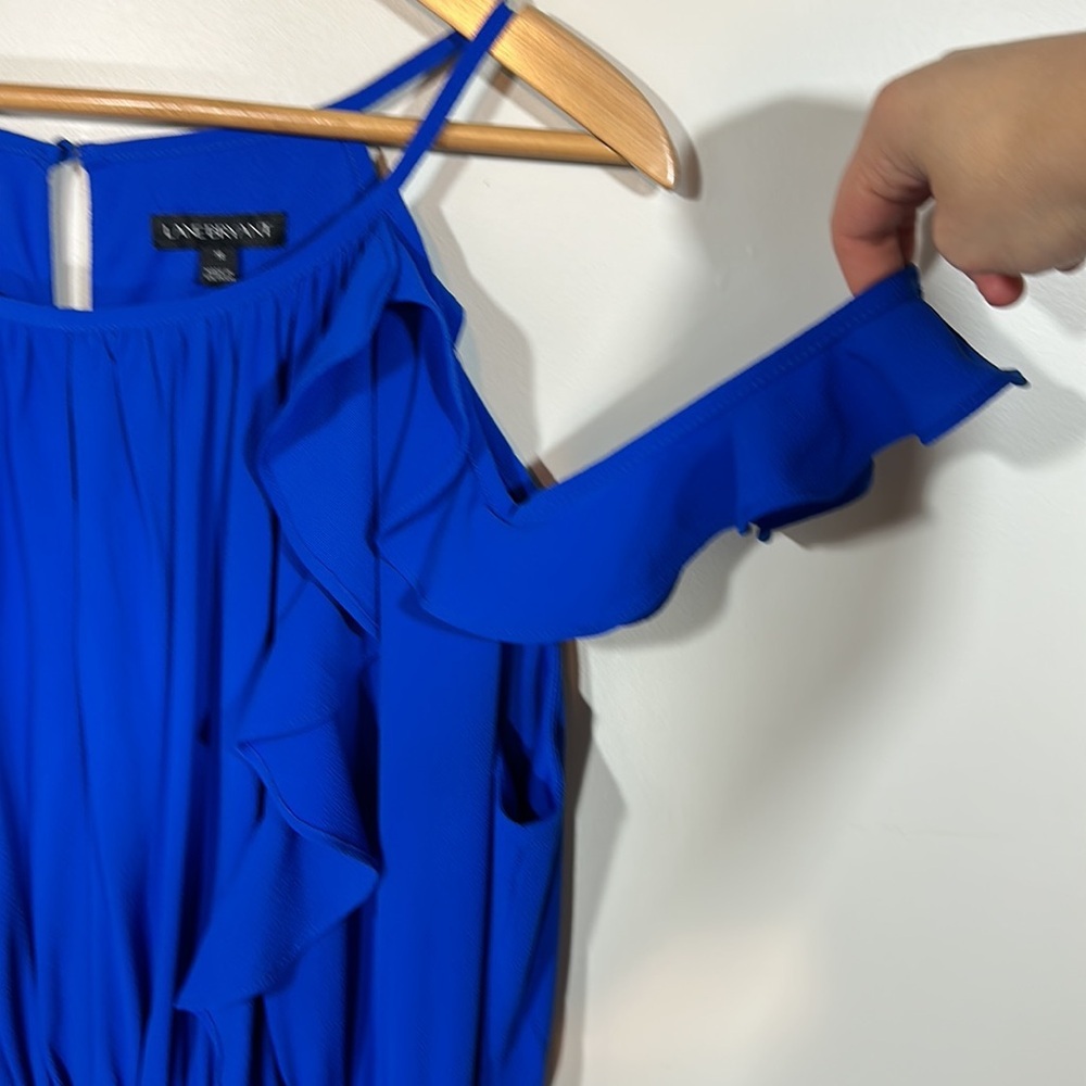 NWT Lane Bryant Jumpsuit Romper Cobalt Blue Ruffle Sleeve - Picture 3 of 10